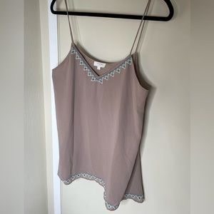 Umgee Tunic Tank Women Large 14/16 Tan Turquoise Trim Spaghetti Straps Lined